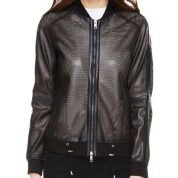 Sosken Cara Perforated Faux Leather Bomber Jacket Sz 2 - Picture 1 of 16